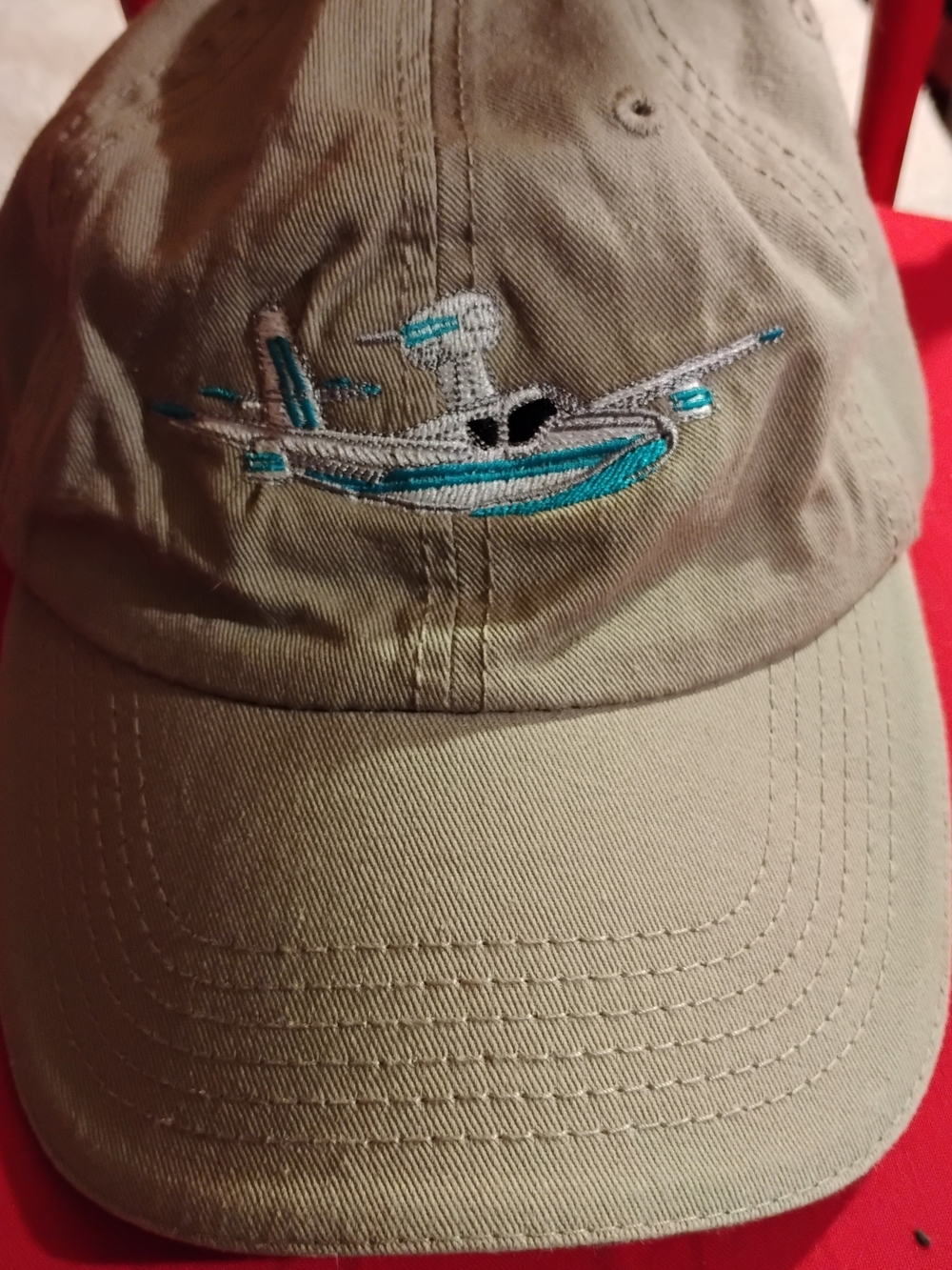 Beige Baseball Cap with Aqua Plane Embroidery
